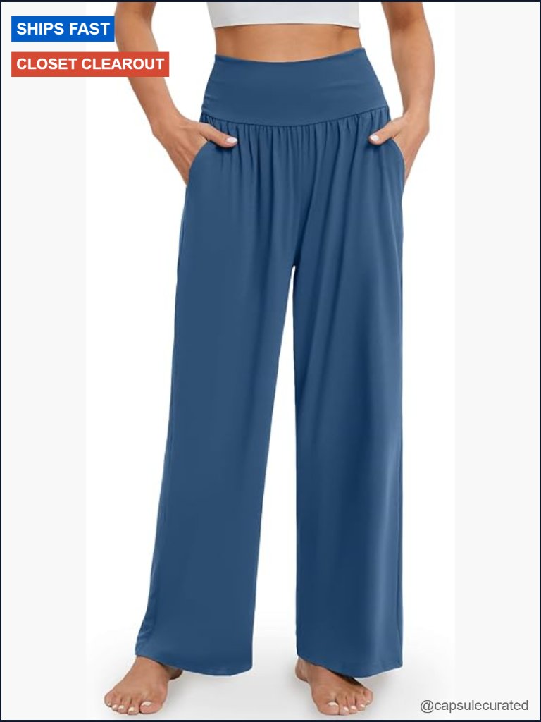 High Waisted Wide Leg Yoga Pants With Pockets Flowy Lounge